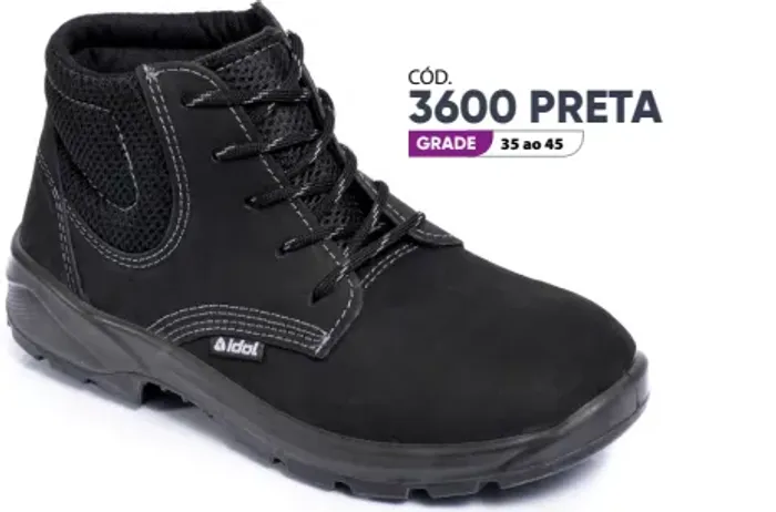 Bota de Cadarço em Couro Nobuck Preto com Bico Plástico e Solado Bidensidade de 37 a 43