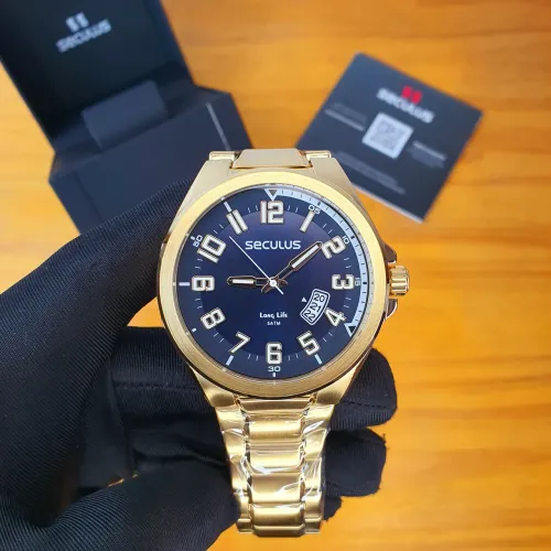Relógio Seculus Prime 47mm dourado 