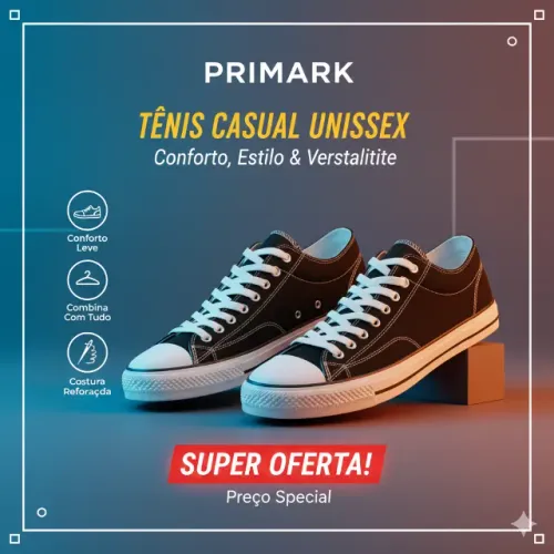 Tênis Casual Unissex Primark - Preto e Branco | Conforto, Estilo e Versatilidade