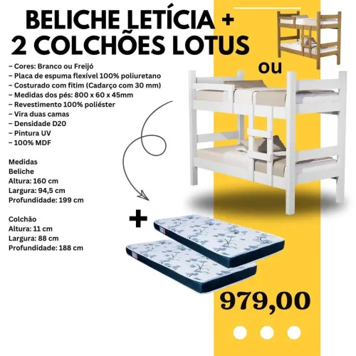 Beliche Leticia + 2 colchões lotus- FRETE GRATIS / ENTREGA HOJE!! 