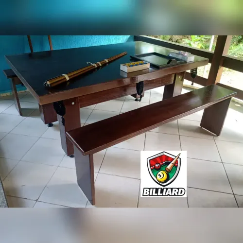 Sinuca 2 Em 1 Mesda De Jantar Com Bancos Cor Verniz