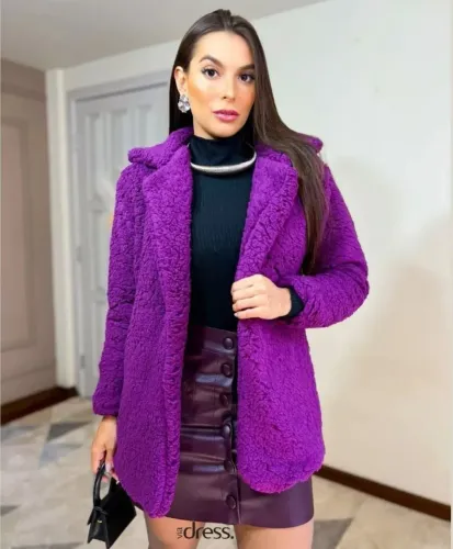Casaco Teddy Pelúcia Roxo Elegante