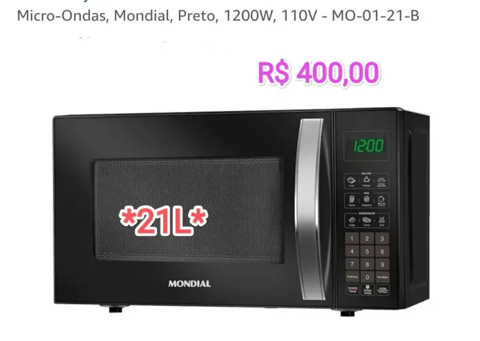 Microondas Mondial 21L Preto + 127v + Novo!!!<br><br>Whatsapp *
