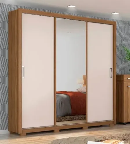Guarda Roupa Casal 3 Portas Com Espelho Novo Mega oferta
