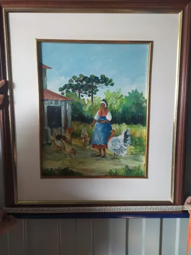 PINTURA ORIGINAL - QUADRO CENA RURAL - COM MOLDURA PASPATUR