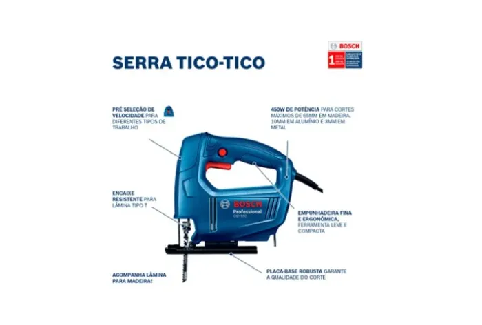 Serra Tico Tico Bosch 450W 110V cortes e recortes em madeira, plástico, metal e borracha