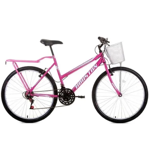 Bicicleta com Cesta Houston Aro 26 (Foxer Maori Rosa) com Garupa