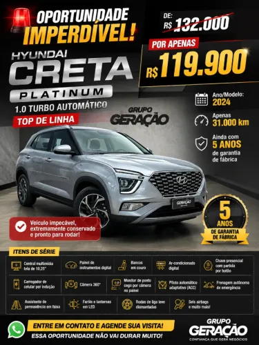 Hyundai Creta Platinum 1.0 TB 12V Flex AUT 2024