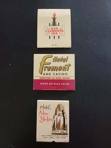 Lote de 03 Caixas de Fósforo Vintage - Hotéis dos EUA (Las Vegas, NY, Califórnia)