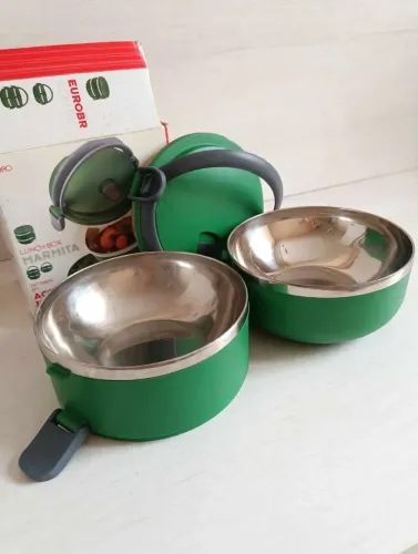 Marmita Lunch Box Euro Design Verde Aço Inox Dupla