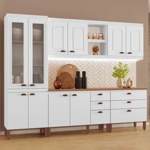 Cozinha Modulada Jessica Tuboarte 100% MDF, 10 Portas e 06 Gavetas - Entrega Imediata!