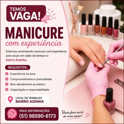 Vaga para Manicure (com experiência)