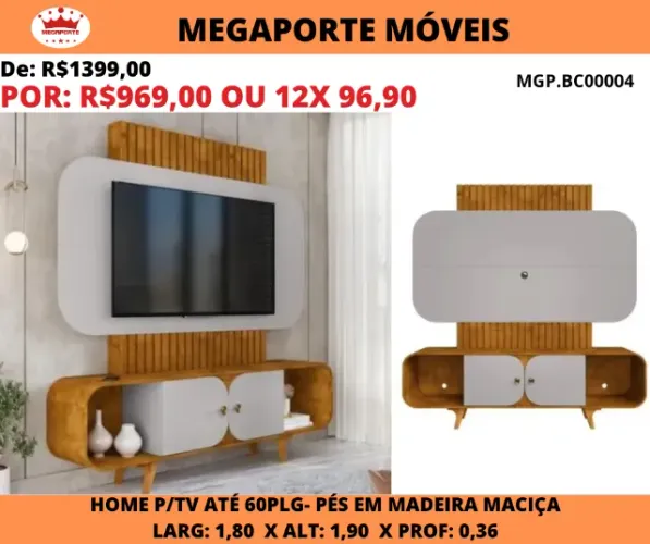 Painel Home 1,80 para Tv até 60 Polegadas