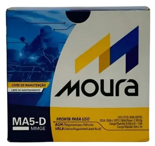 Bateria de Moto Moura 5ah modelo MA5D Produto Novo na Caixa.