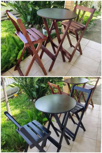 Conjunto bistrô dobrável com 2 banquetas dobráveis