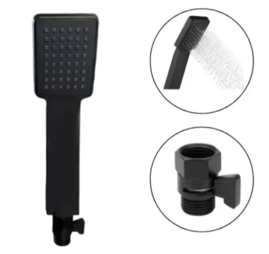 Ducha manual quadrada Black com botão abre e fecha preto
