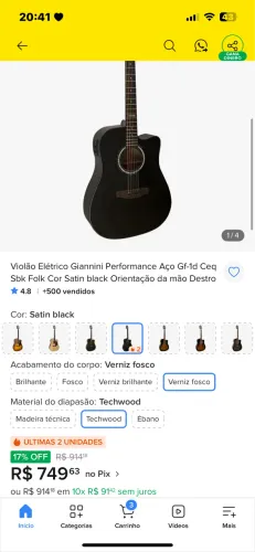 VENDO OU TROCO EM TV com volta!!! Violão Elétrico Giannini Performance Aço Gf-1d