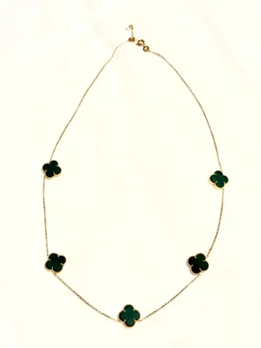 Colar trevo verde de ouro 18k