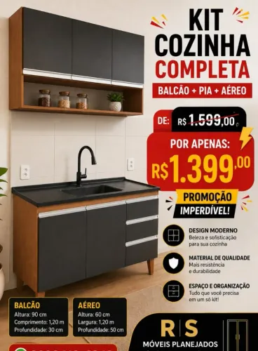 Armário Aéreo + Balcão com Pia