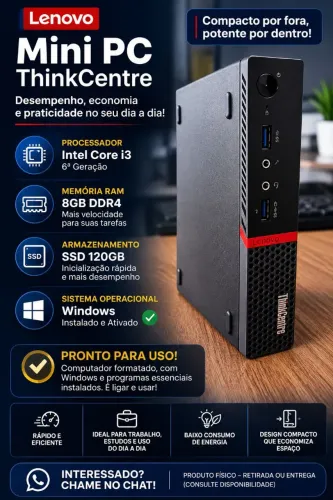 Mini pc lenovo i3 6ª com ssd 120GB
