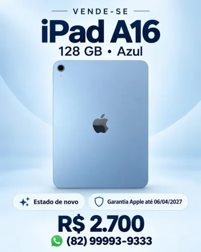 ? iPad A16 em estado de novo! 128 GB e garantia Apple até abril de 2027 ? R$ 2.700!