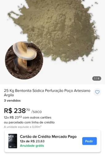 25 Kg "Bentonita Sódica Perfuração Poço Artesiano Argila"