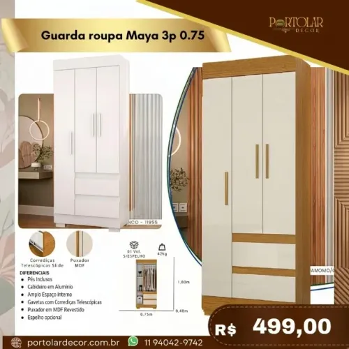 Guarda-roupa Maya 3p 0.75