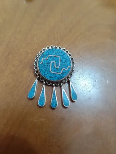 Broche mexicano vintage de prata com turquesa 