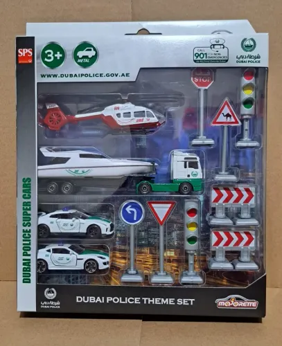 Playset Polícia Dubai 5 Veículos Carro Caminhão Helicóptero Majorette Metal 1:64 Lacrado