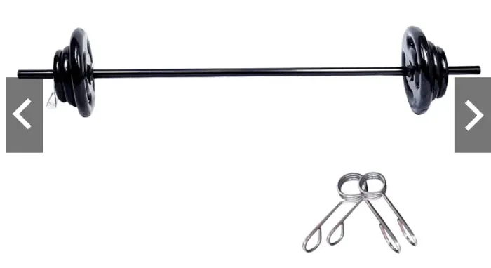 barra + 6kg anilha emborrachada + par caneleira 4kg