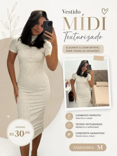 Vestido mídi texturizado branco