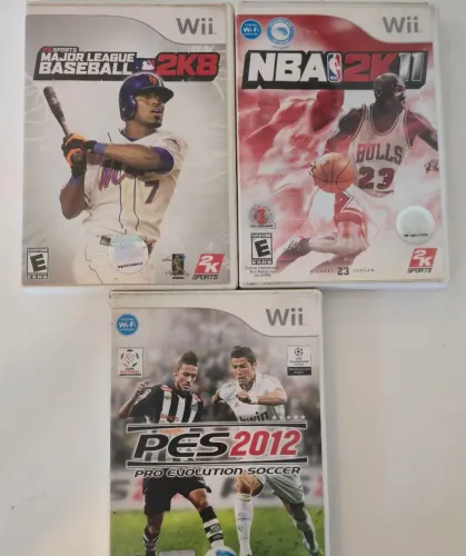 Lote Jogos Nintendo Wii Desportos - PES 2012, NBA 2K11 e MLB 2K8