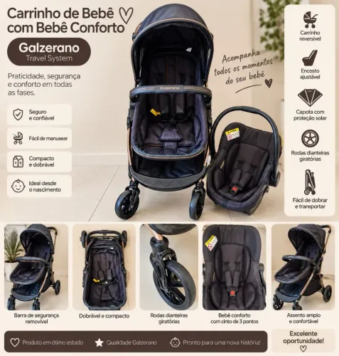 Carrinho Galzerano Napoli Travel System + Bebê Conforto