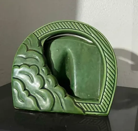 Porta-Retrato Vintage em Cerâmica Verde Art Déco Anos 50