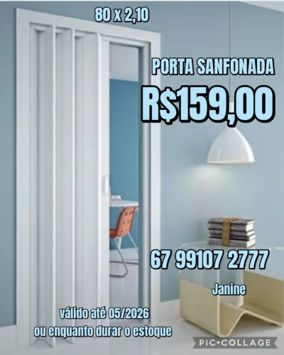 Porta sanfonada branca 60/70/80