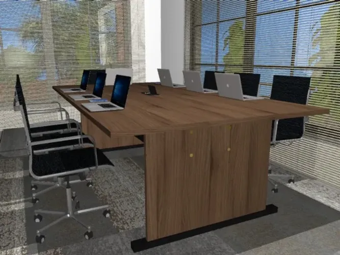 Mesa de Reunião Walnut Delluxe. Alto Padrão Com Tomadas: L200cm x P130cm x A74cm