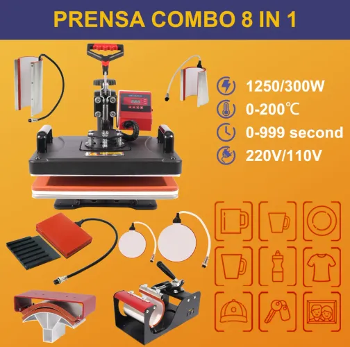 Prensa térmica 8x1 Sublimação NOVA