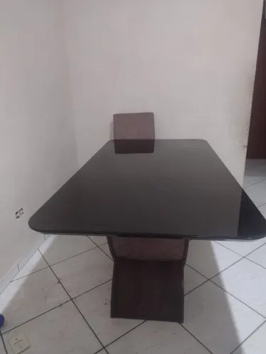 Mesa de Jantar Espelhada Preta com 6 cadeiras