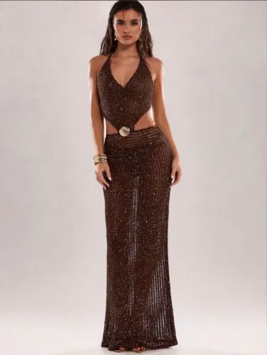 Vestido saída de praia marrom SHEIN 