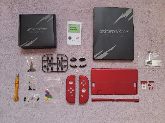 Carcaça para o Nintendo Switch Oled Extremerate, Vermelho Escaralte, Joy Con, Backplate