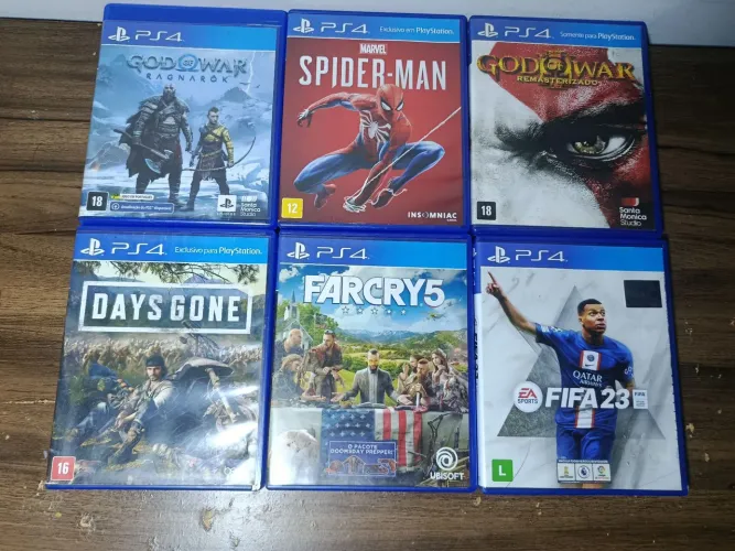 Kit 6 Jogos Originais PS4 - God of War, Spider-Man, Days Gone, Far Cry 5 e FIFA 23