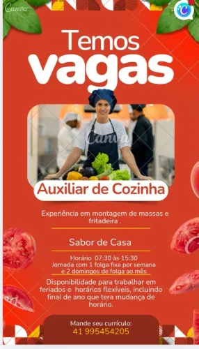 Restaurante sabor de casa Contrata-se