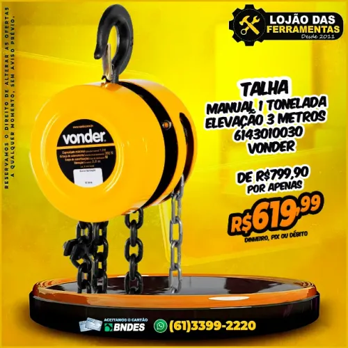 Talha Manual 1 Tonelada Elevação 3 Metros 6143010030 Vonder