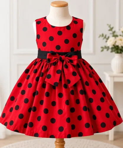 Vestido Infantil Vermelho Poá Preto | Festa e Joaninha