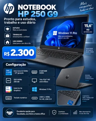Notebook HP 250 G9 Core i5 12ª Geração 8GB SSD 256GB