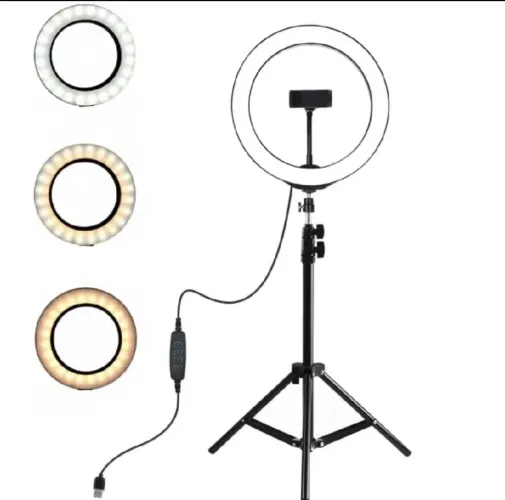 Ring Light LED 10 Polegadas com Tripé e Suporte para Celular
