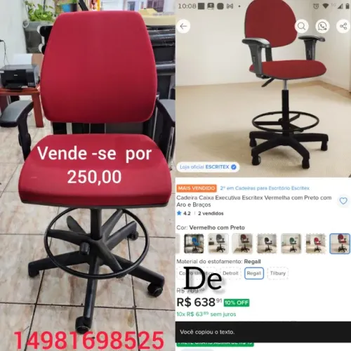 Cadeira de escritório executiva escritex vermelha aro e com braços