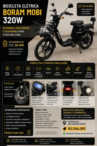 Bicicleta Elétrica Boram Mobi 320W - Completa