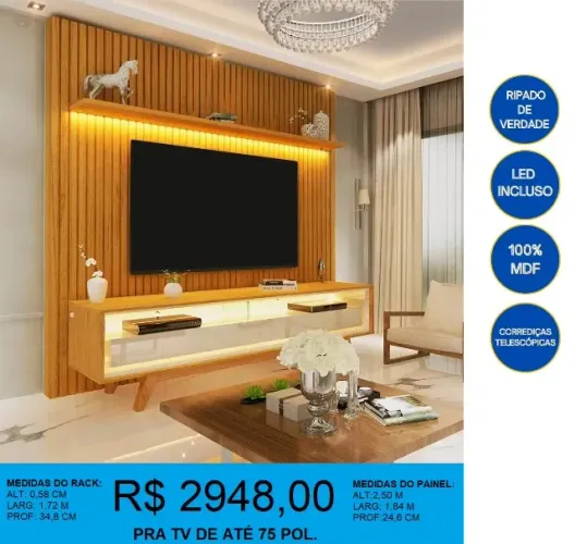CONJUNTO PARA SALA - LED INCLUSO - 100% MDF - RIPADO DE VERDADE= PRONTA ENTREGA