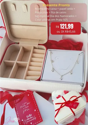 Kit presente dia dos namorados com colar pedras em prata 925